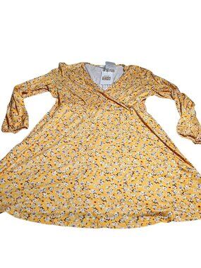 UVN Mustard Yellow Floral Faux Wrap Mini Dress - Size L